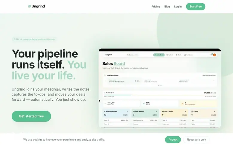Screenshot of the Ungrind homepage