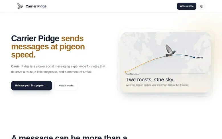 Screenshot of the Carrier Pidge homepage