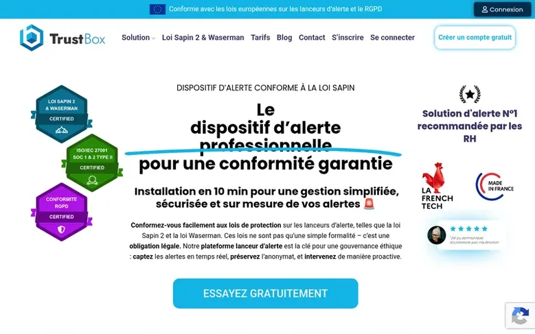 Screenshot of the TrustBox homepage