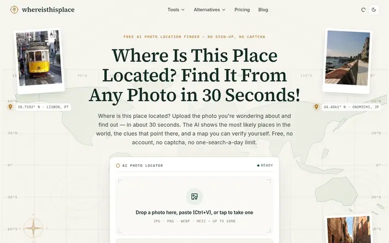 Screenshot of the Where Is This Place homepage
