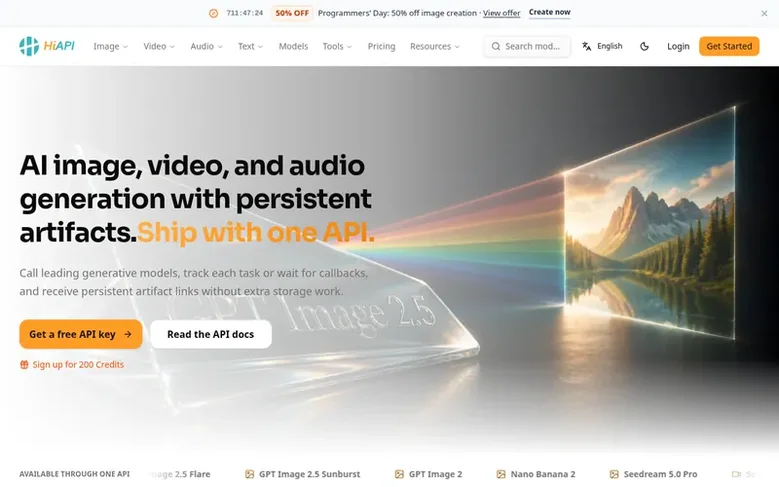 Screenshot of the hiapi homepage