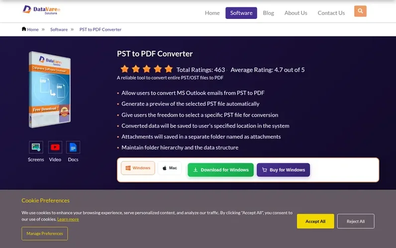 Screenshot of the PST to PDF Converter Expert homepage
