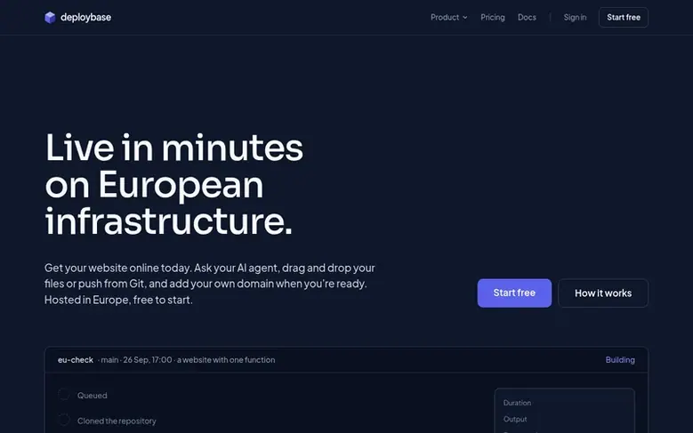 Screenshot of the deploybase homepage