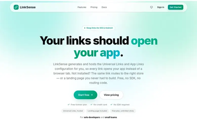Screenshot of the LinkSense homepage
