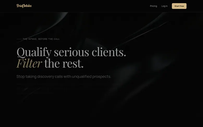 Screenshot of the BriefIntake homepage