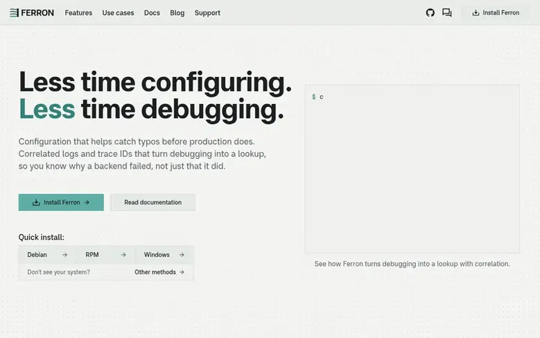 Screenshot of the Ferron homepage