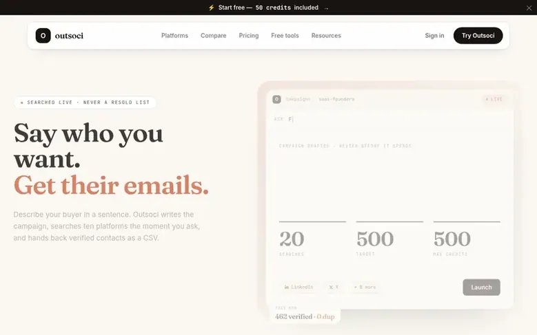 Screenshot of the Outsoci® homepage