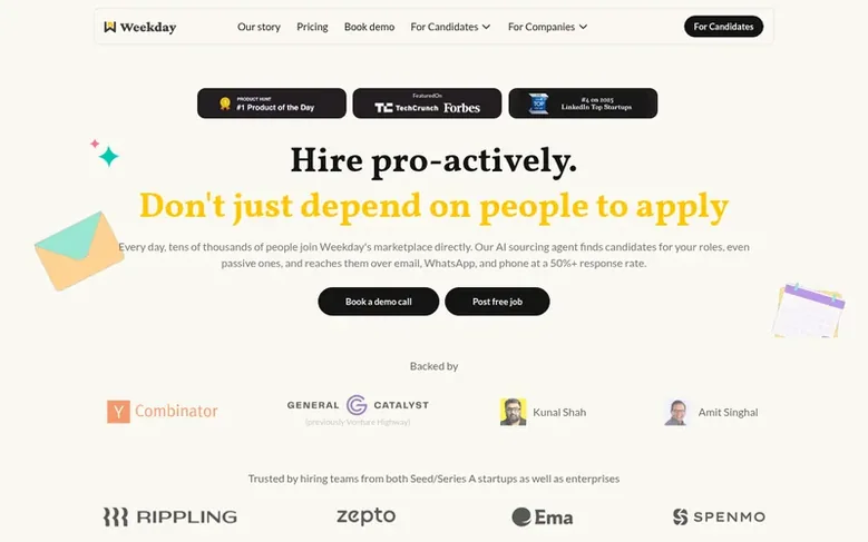 Screenshot of the Weekday homepage