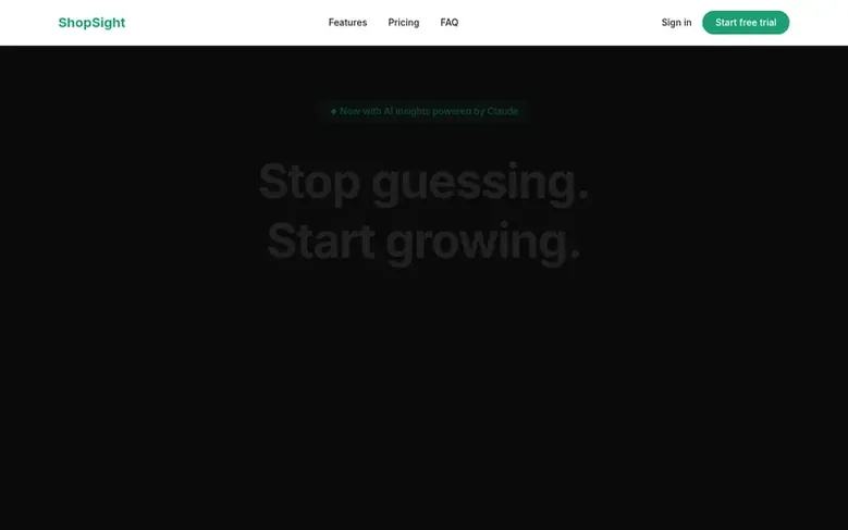 Screenshot of the ShopSight homepage