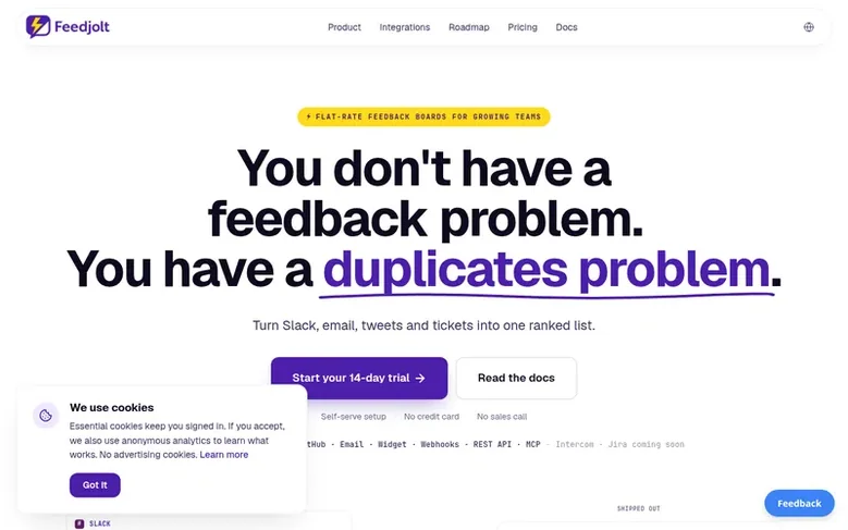 Screenshot of the Feedjolt homepage