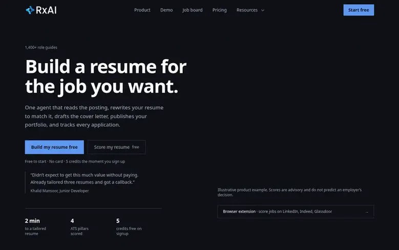 Screenshot of the ResumizeAI homepage