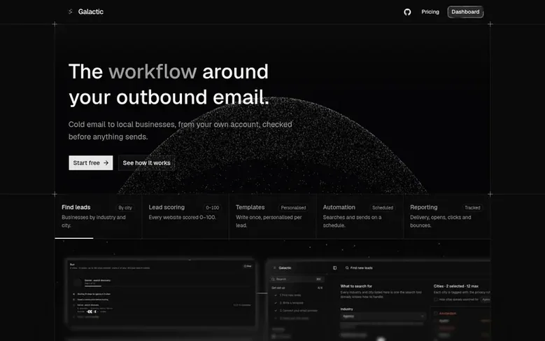 Screenshot of the Galactic Outreach homepage