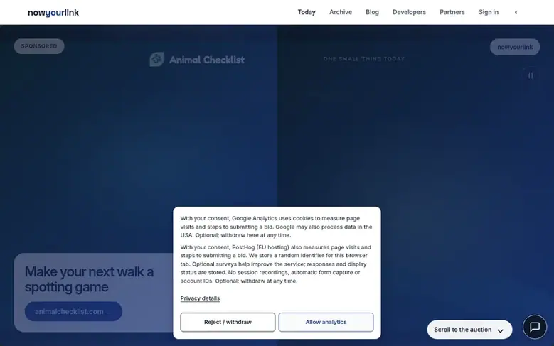 Screenshot of the nowyourlink homepage