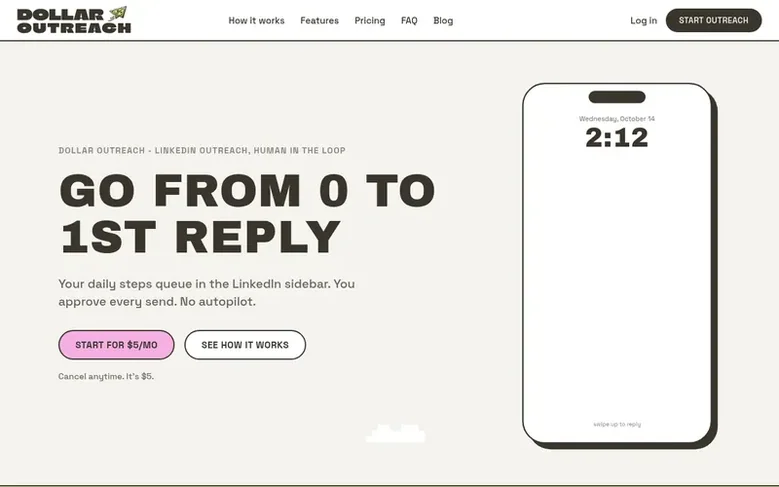 Screenshot of the Dollar Outreach homepage