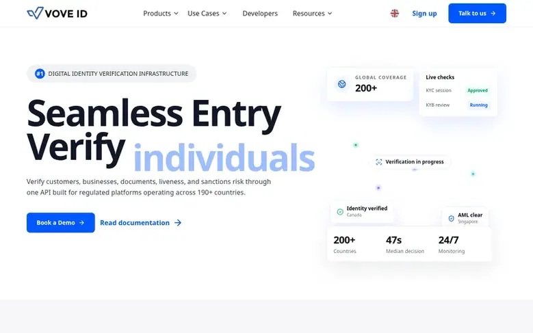 Screenshot of the VOVE ID homepage