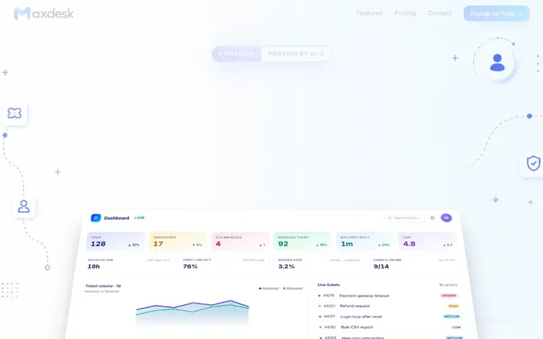 Screenshot of the Maxdesk homepage
