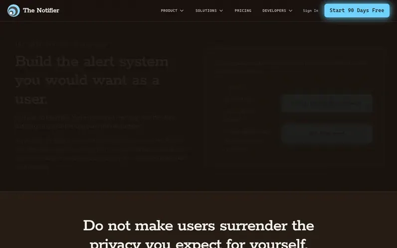Screenshot of the The Notifier™ homepage