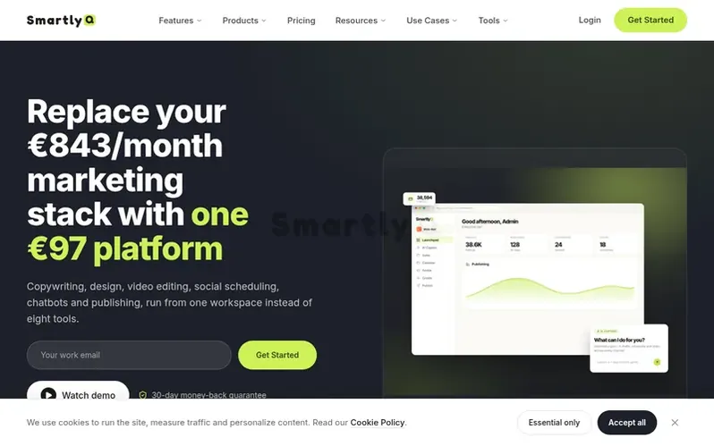 Screenshot of the SmartlyQ homepage