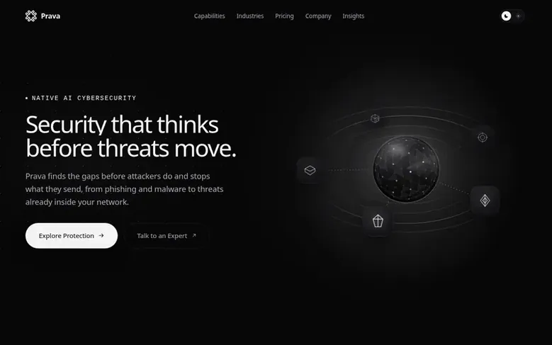 Screenshot of the Prava homepage