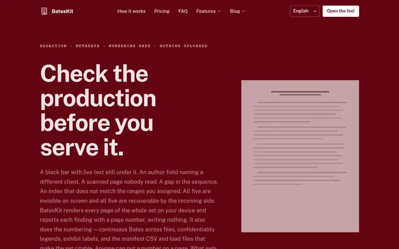 Screenshot of the BatesKit homepage