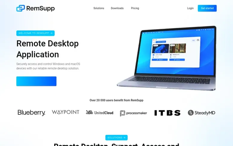 Screenshot of the RemSupp homepage
