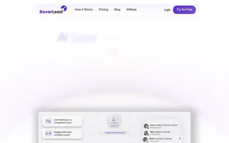 Screenshot of the RoverLead AI homepage