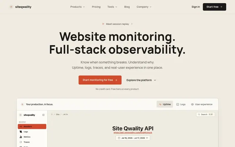 Screenshot of the Site Qwality homepage
