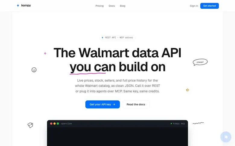 Screenshot of the Kompy homepage