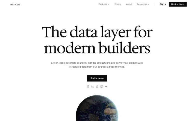 Screenshot of the Netrows homepage