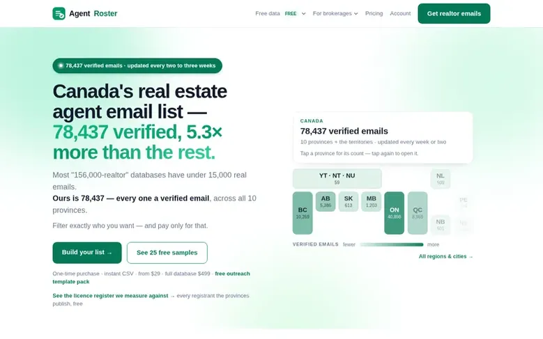 Screenshot of the AgentRoster homepage