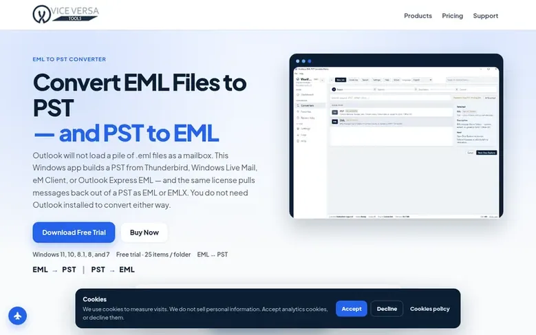 Screenshot of the ViceVersa EML to PST Converter homepage