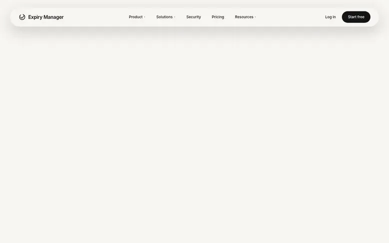 Screenshot of the Expiry Manager homepage