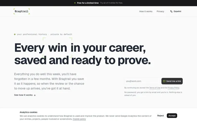 Screenshot of the Bragtrail homepage