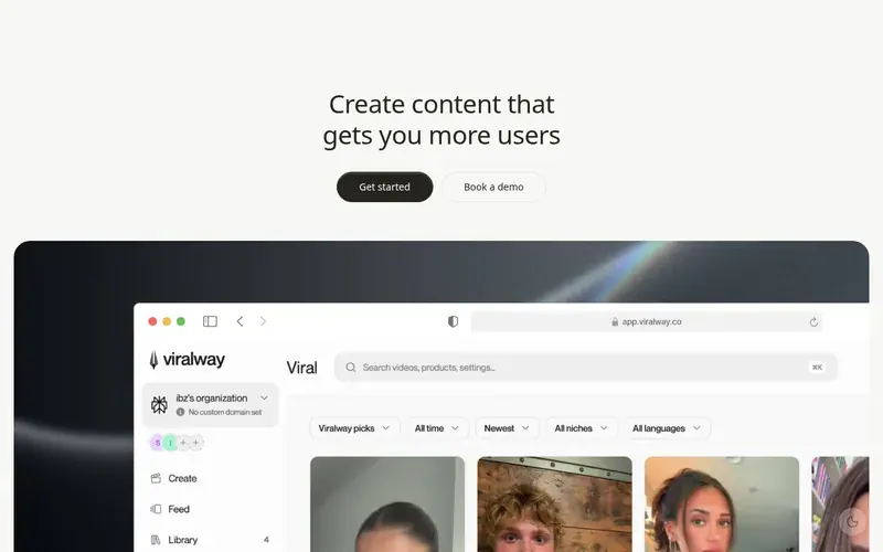 Screenshot of the Viralway homepage