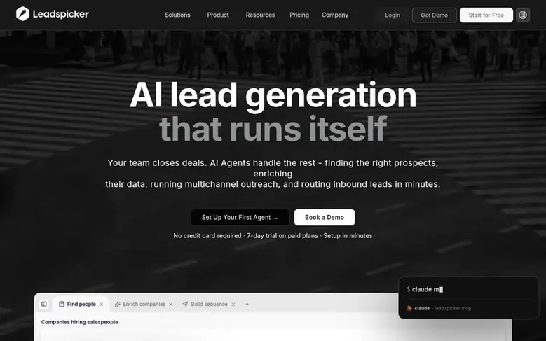 Screenshot of the Leadspicker homepage