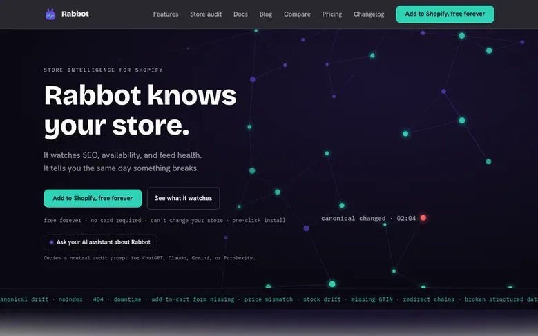 Screenshot of the Rabbot homepage