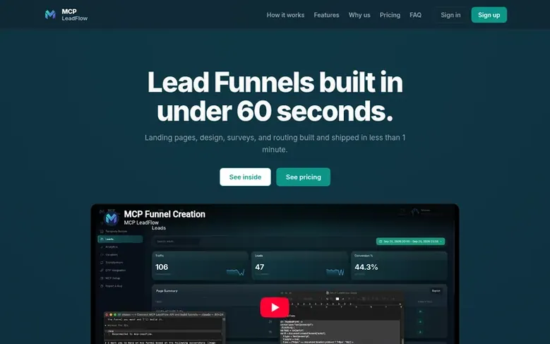 Screenshot of the MCP LeadFlow homepage